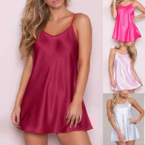 Nightgowns Satin Sleeveless Backless