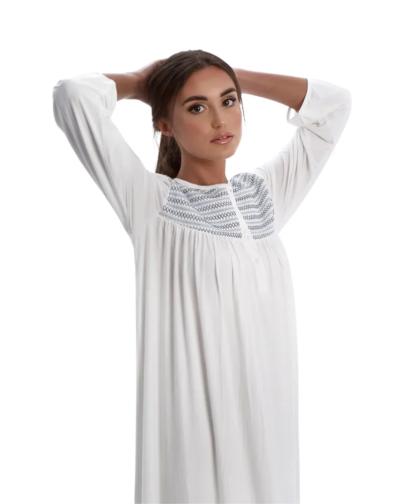 Nina White Smocked Modal Nightgown