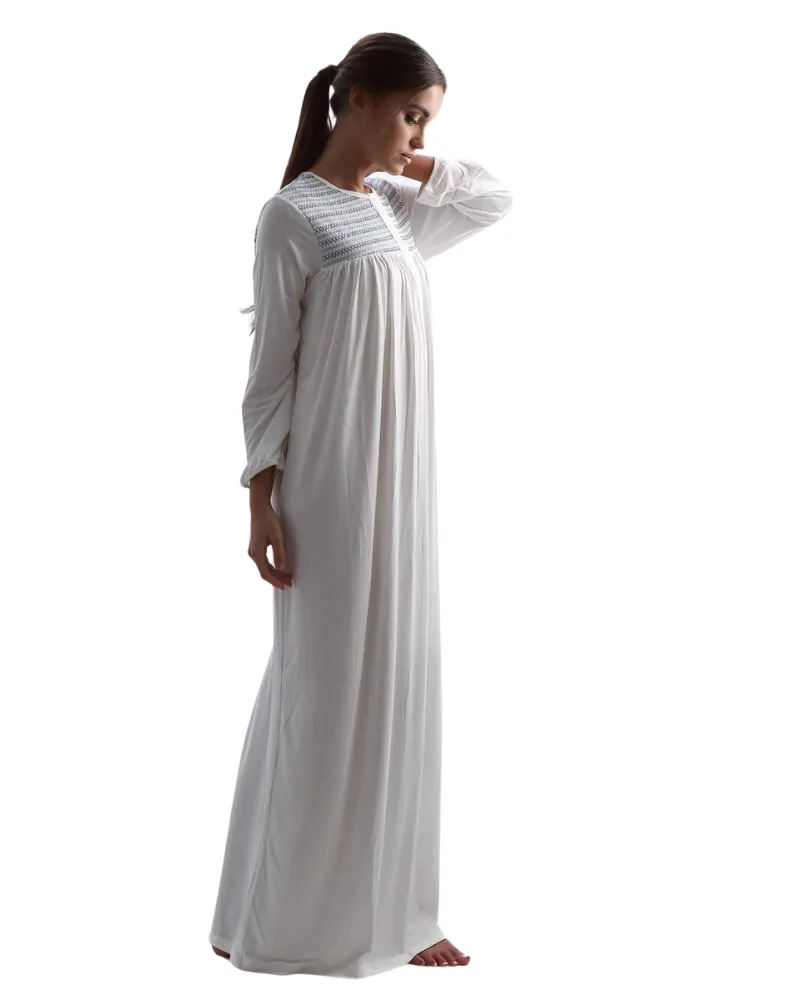 Nina White Smocked Modal Nightgown