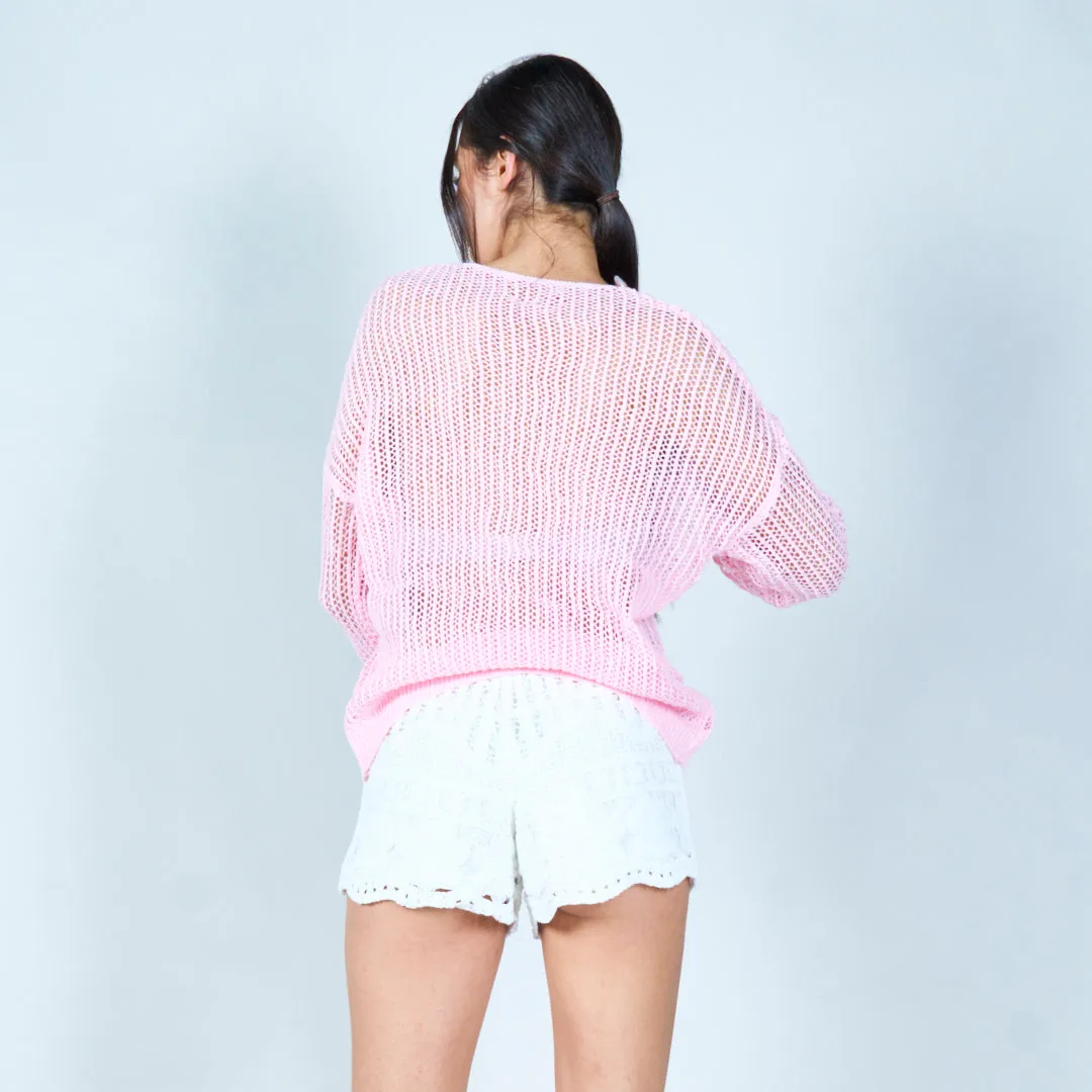 Open-knit floral pullover sweater wholesale