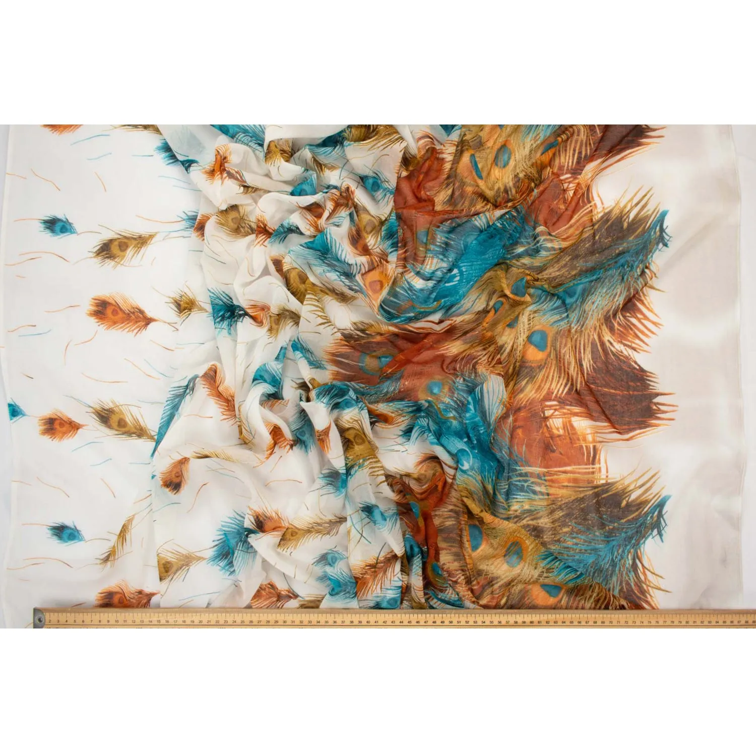 Peacock Printed Cotton Blended Voile Teal & Orange