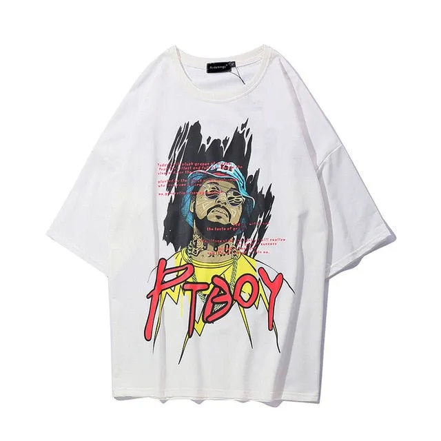 PTBoy Printed Hip Hop Streetwear Loose Tees