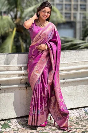 Sempiternal Purple Soft Banarasi Silk Saree With Gratifying Blouse Piece