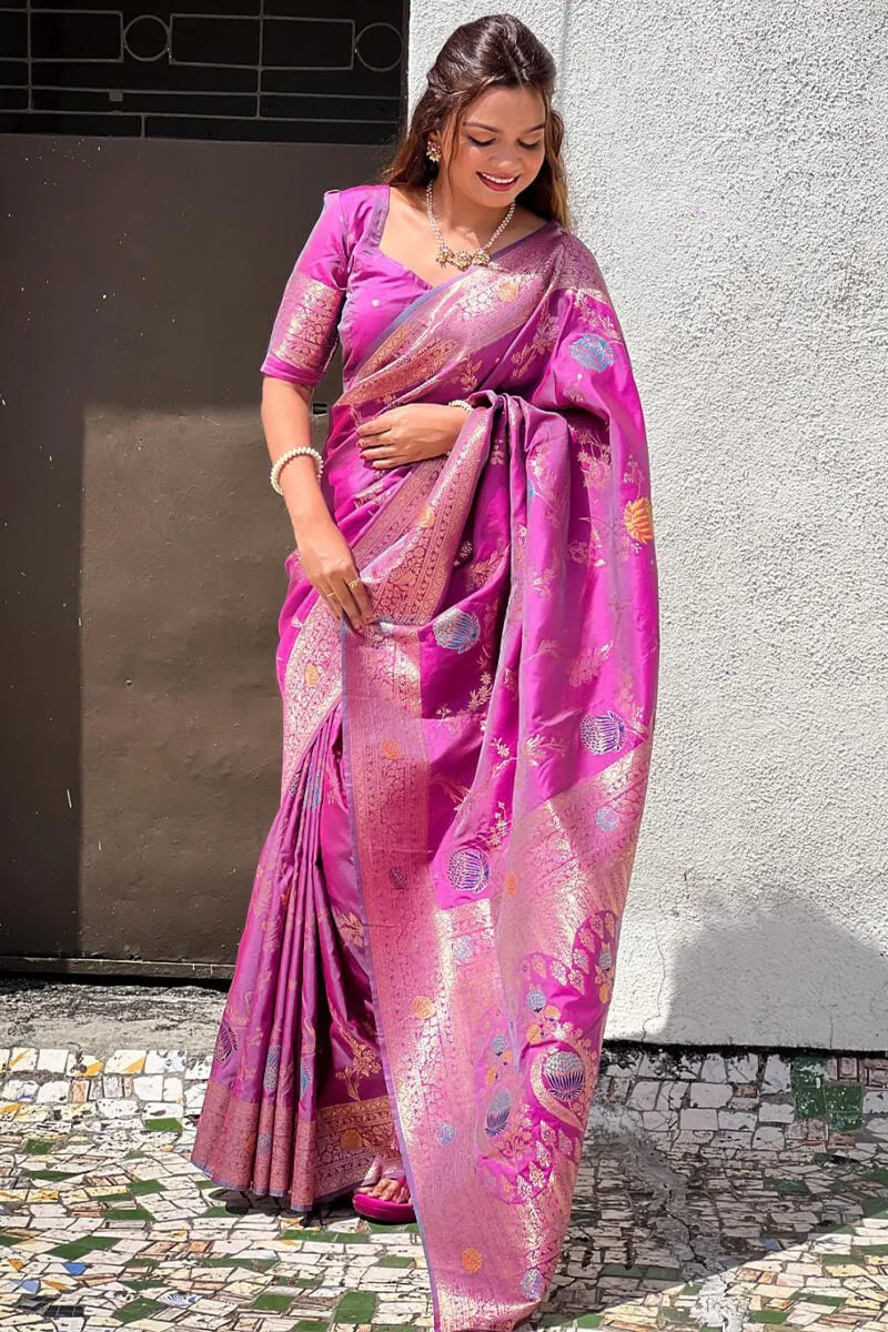 Sempiternal Purple Soft Banarasi Silk Saree With Gratifying Blouse Piece