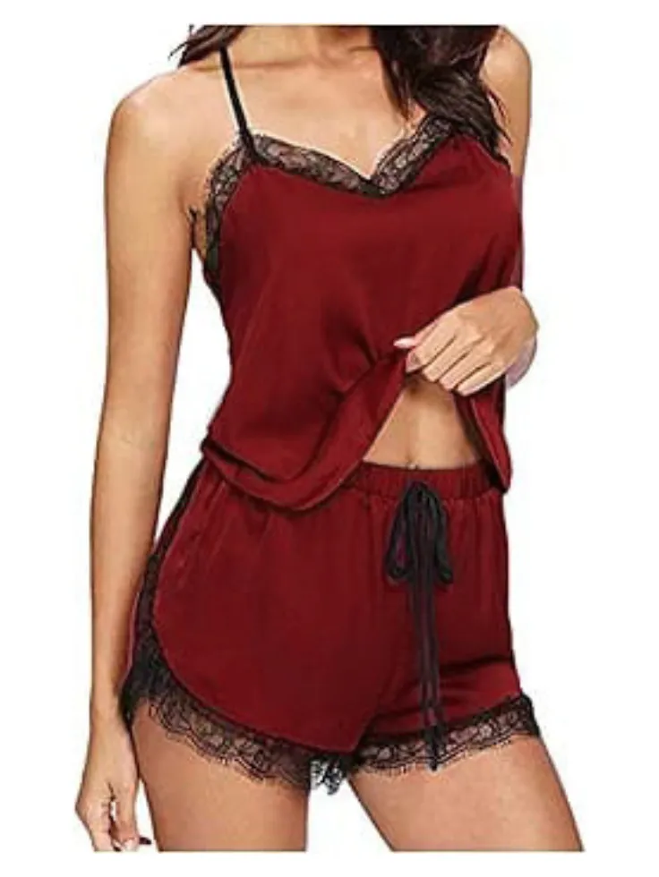 SGW Maroon Cami Set - Soft, Stretchable & Lace-Trimmed