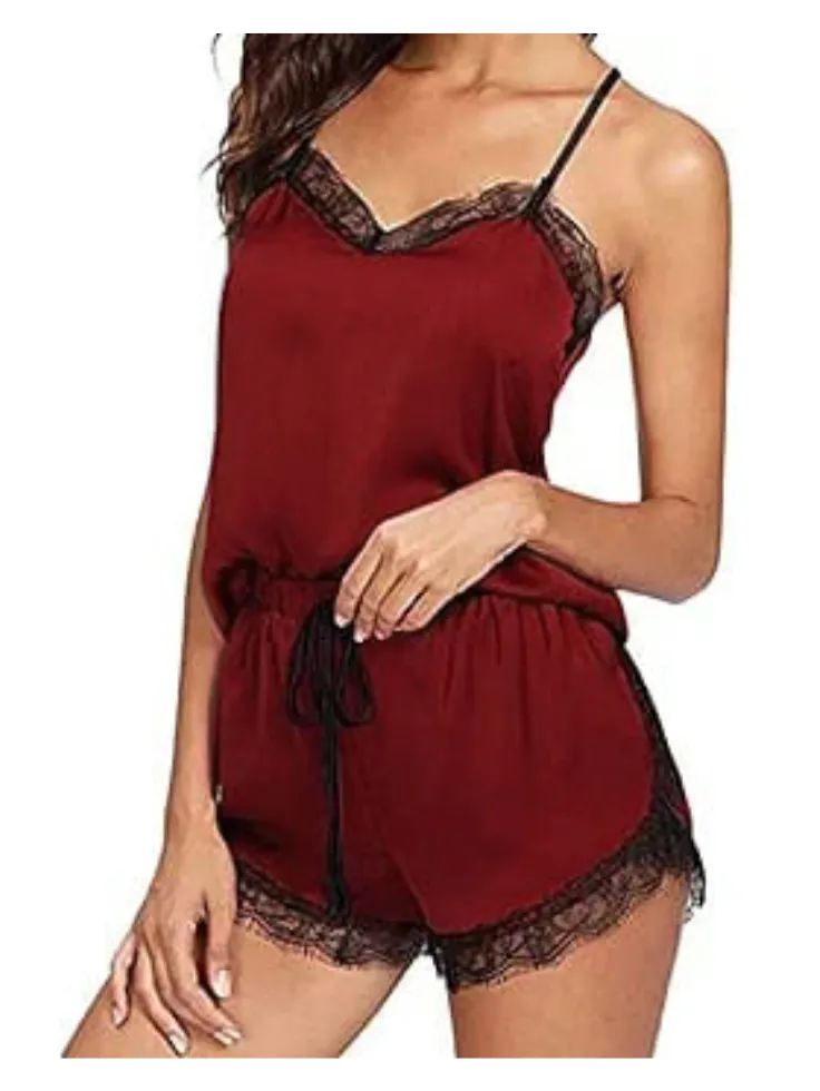 SGW Maroon Cami Set - Soft, Stretchable & Lace-Trimmed