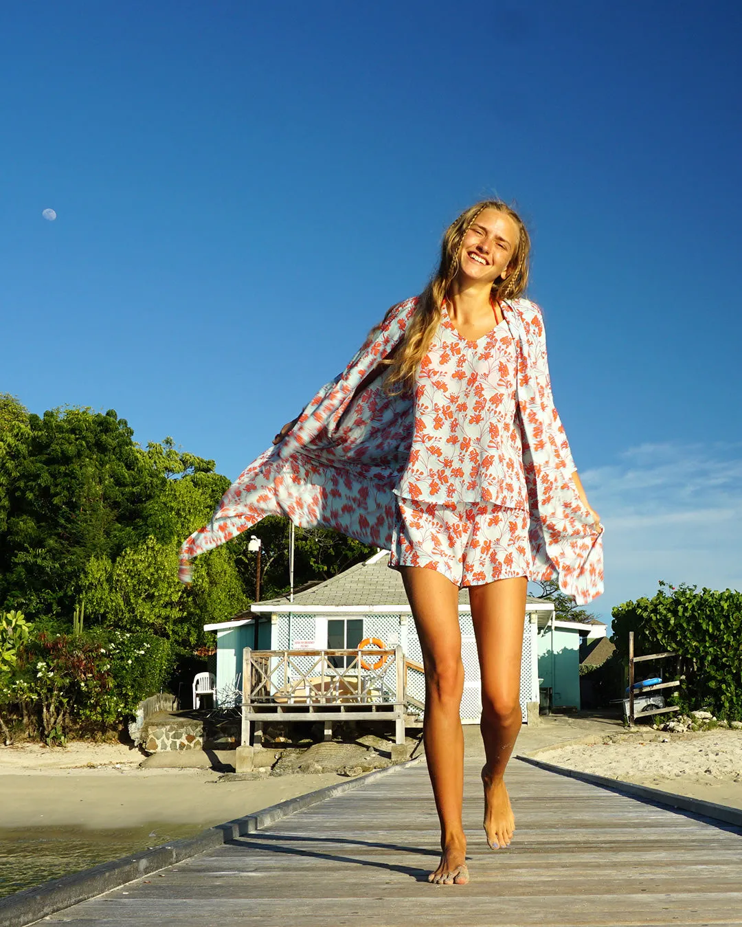 Silk Bed-to-Beach Robe FLAMBOYANT FLOWER