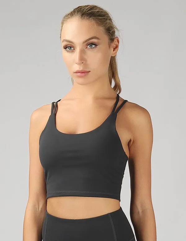 Split Shoulder Strap Crop Top With Removable Bra Pad