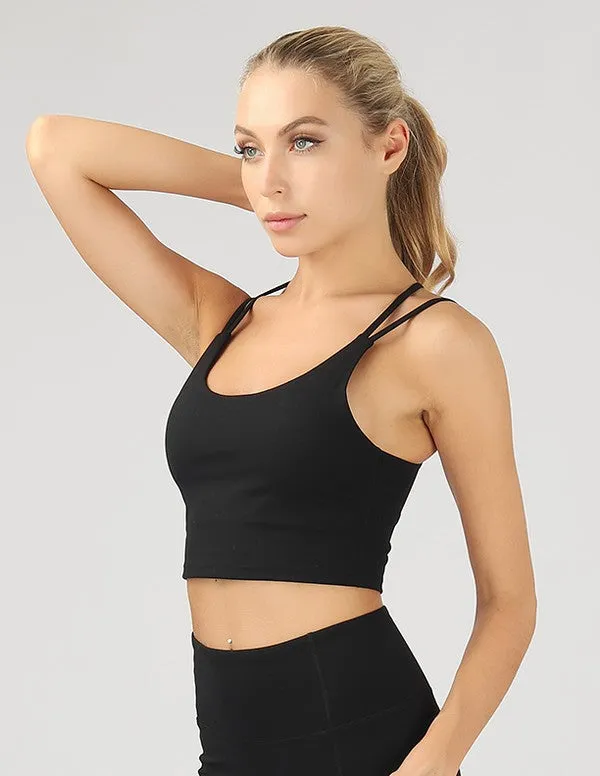 Split Shoulder Strap Crop Top With Removable Bra Pad