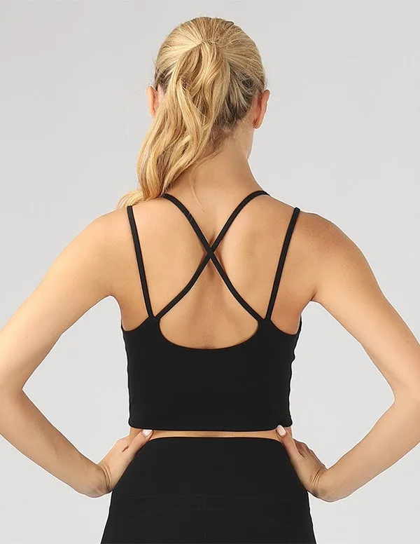 Split Shoulder Strap Crop Top With Removable Bra Pad