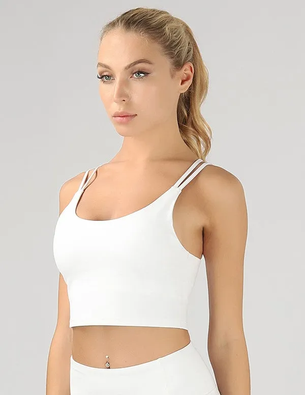 Split Shoulder Strap Crop Top With Removable Bra Pad