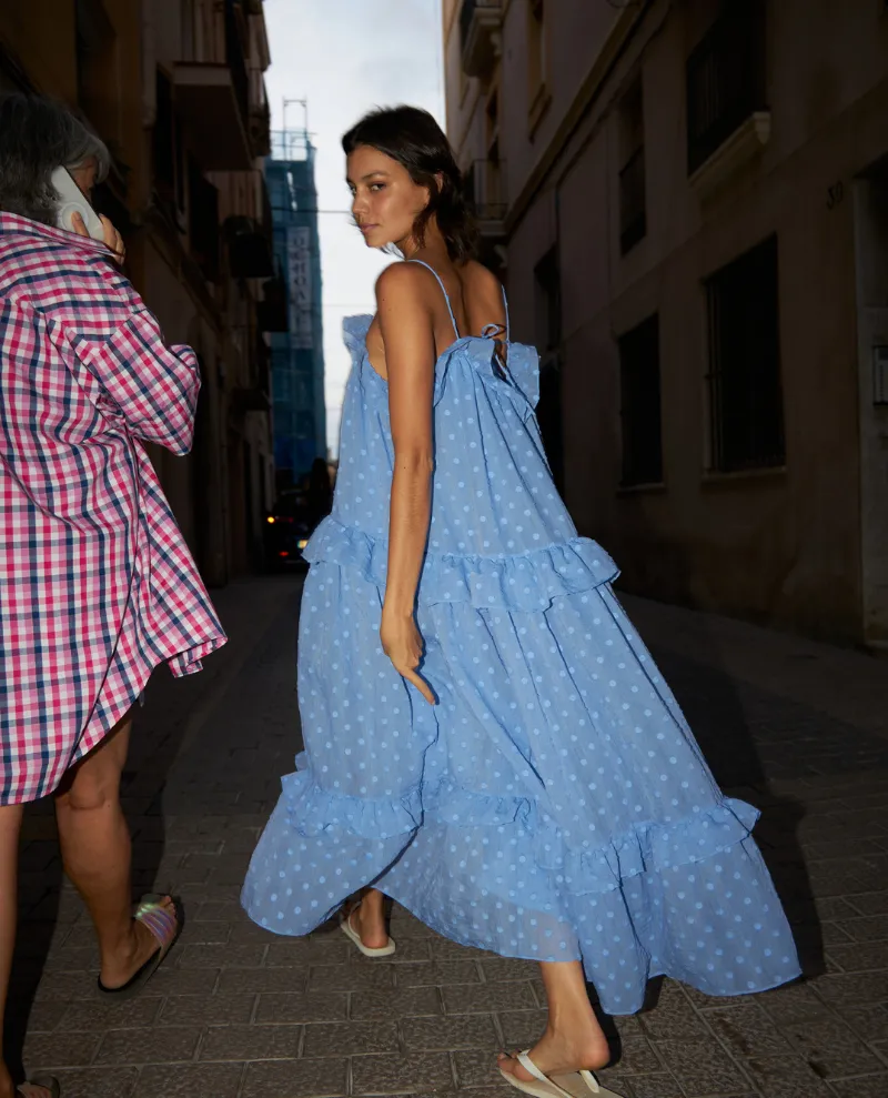 Stella Nova Summer Blue Frill Maxi Dress