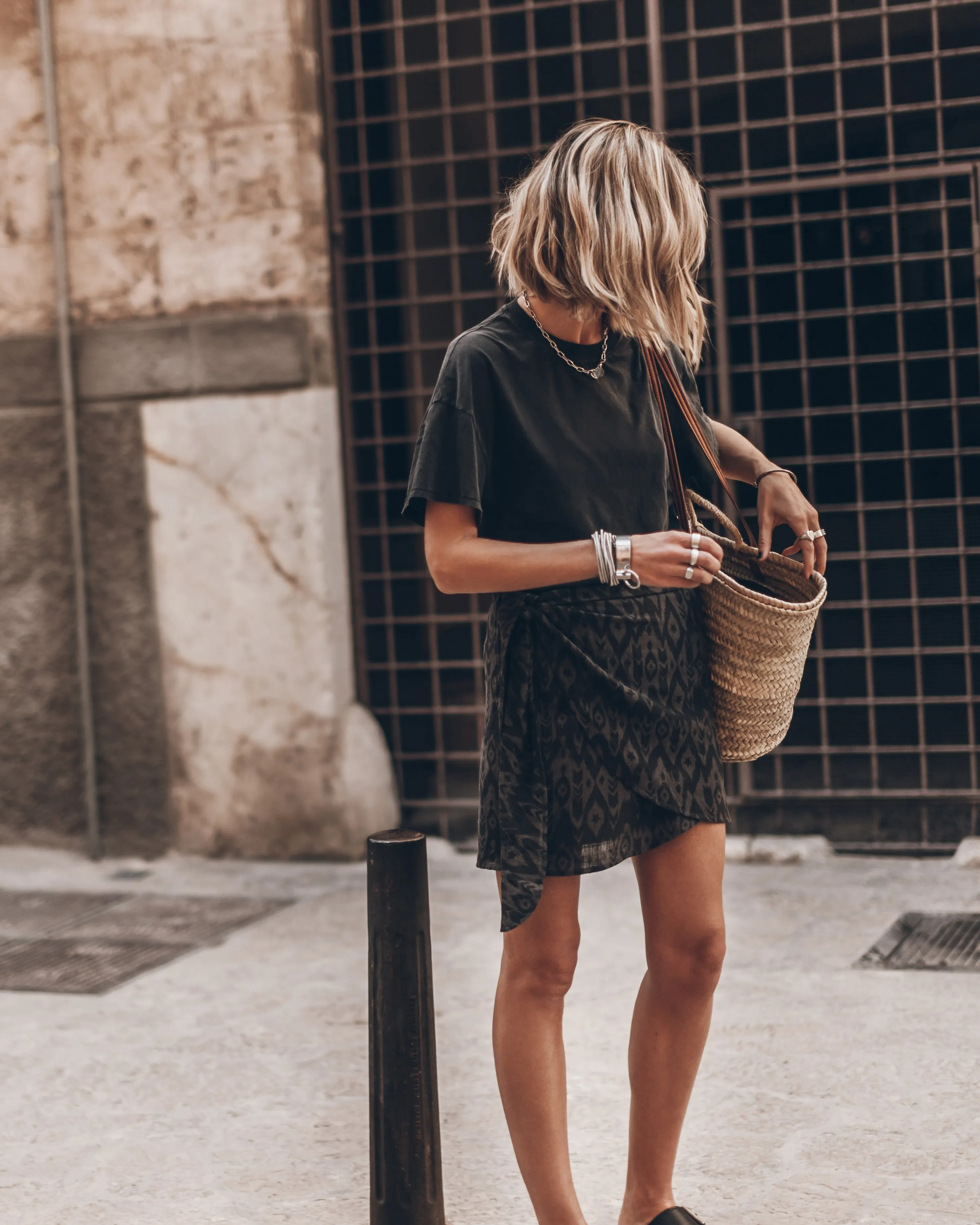 The Printed Black Wrap Skirt