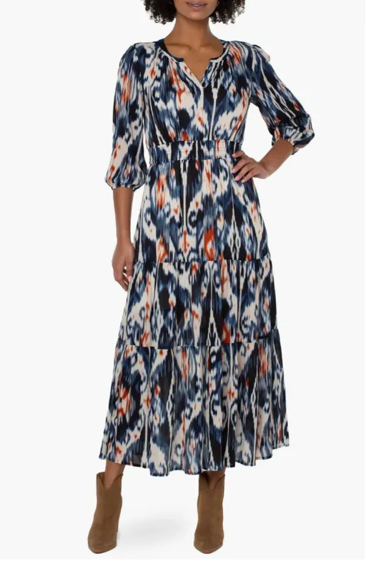 Tiered Woven A-Line Maxi Dress | Ikat Print