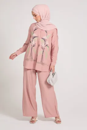 Tulip Embroidered Shirt Co-Ord Set - Mellow Rose Pink