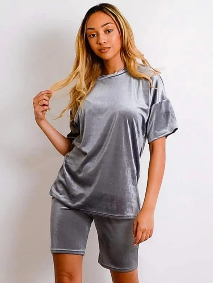 Velour Oversized T-shirt and Shorts Lounge Set