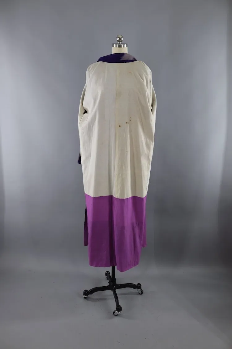 Vintage 1930s Purple & Grey Silk Kimono Robe