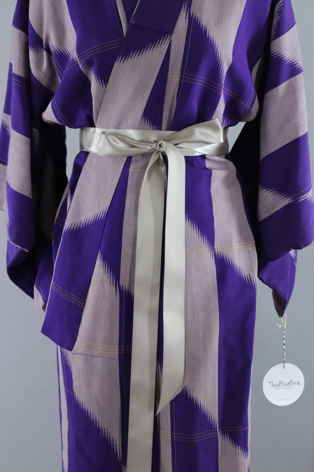 Vintage 1930s Purple & Grey Silk Kimono Robe