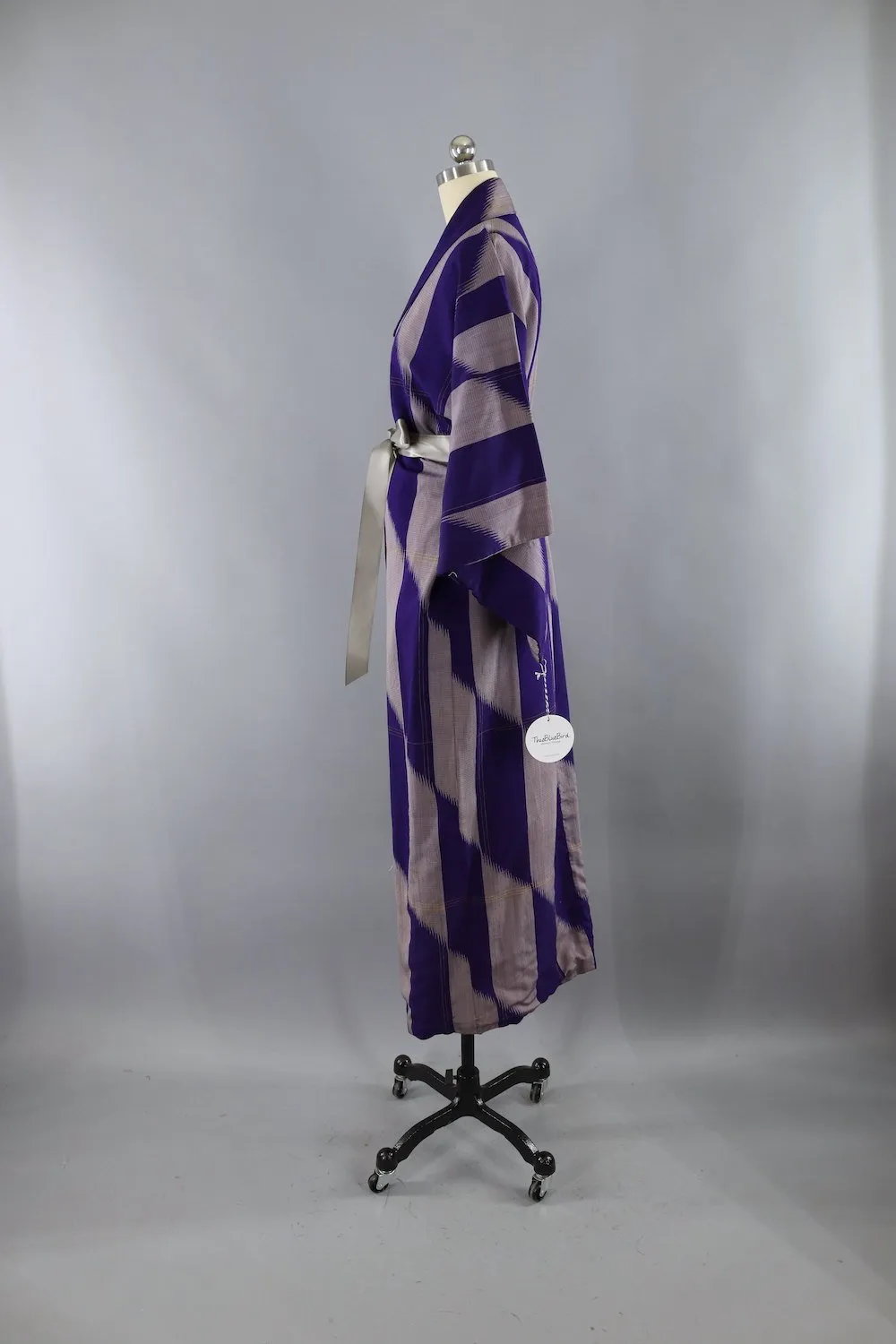 Vintage 1930s Purple & Grey Silk Kimono Robe