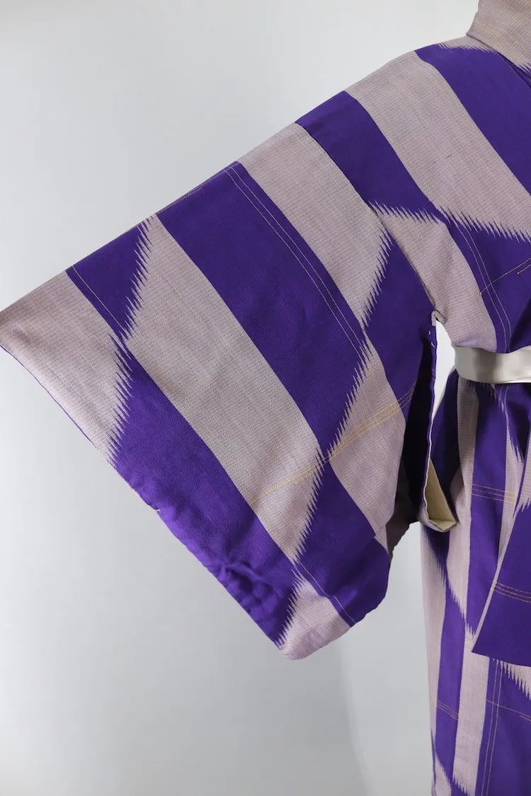 Vintage 1930s Purple & Grey Silk Kimono Robe