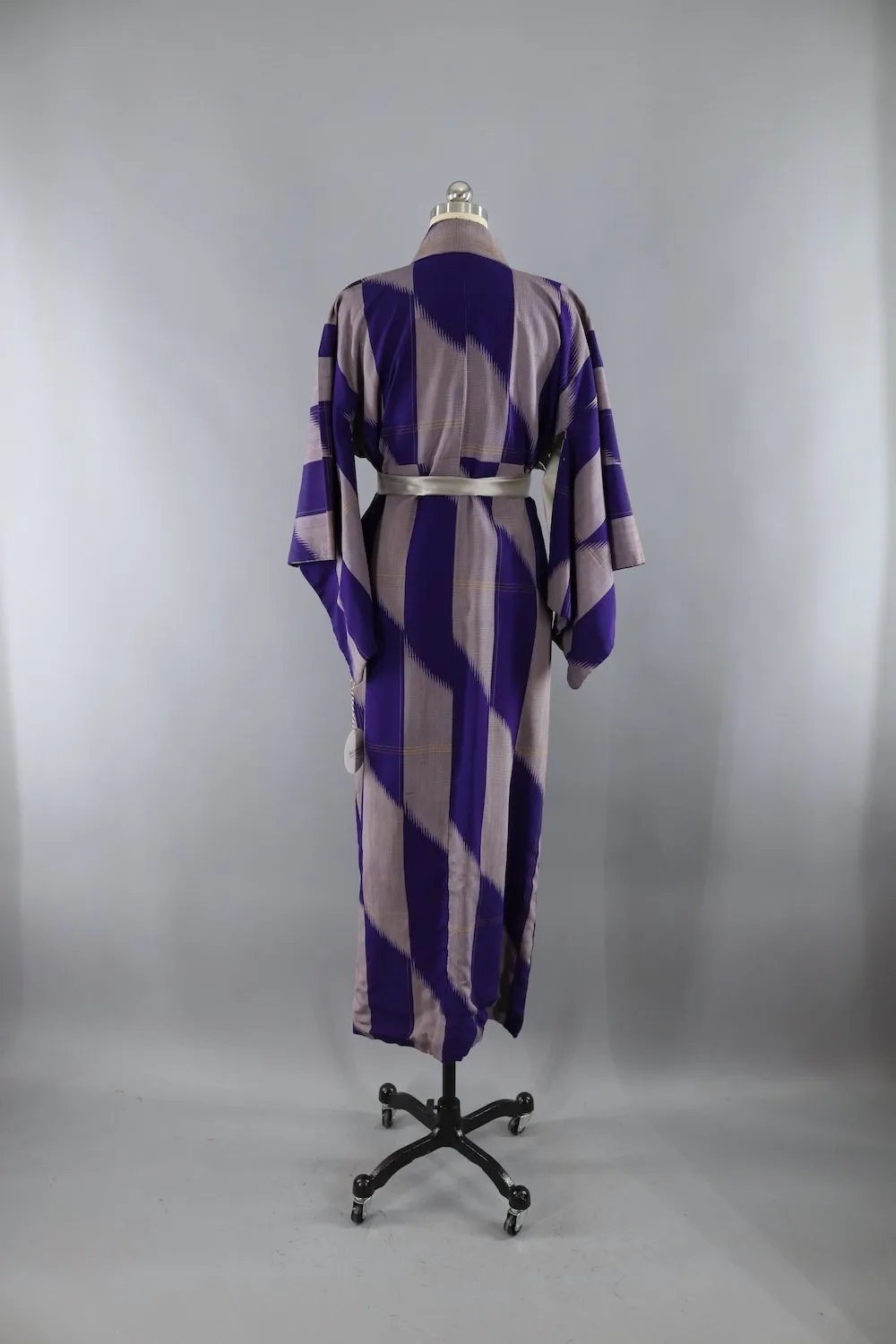 Vintage 1930s Purple & Grey Silk Kimono Robe