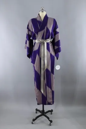 Vintage 1930s Purple & Grey Silk Kimono Robe