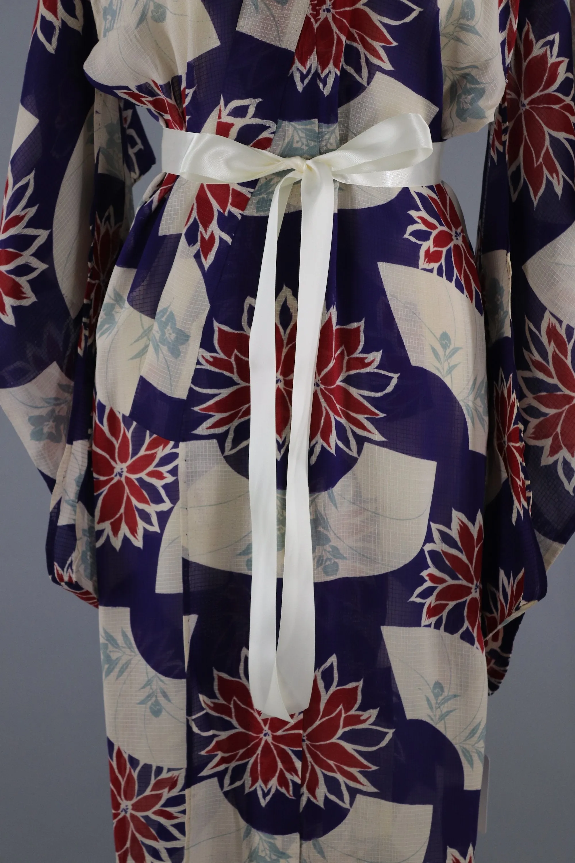 Vintage 1930s Silk Kimono Robe / Blue & Red Floral