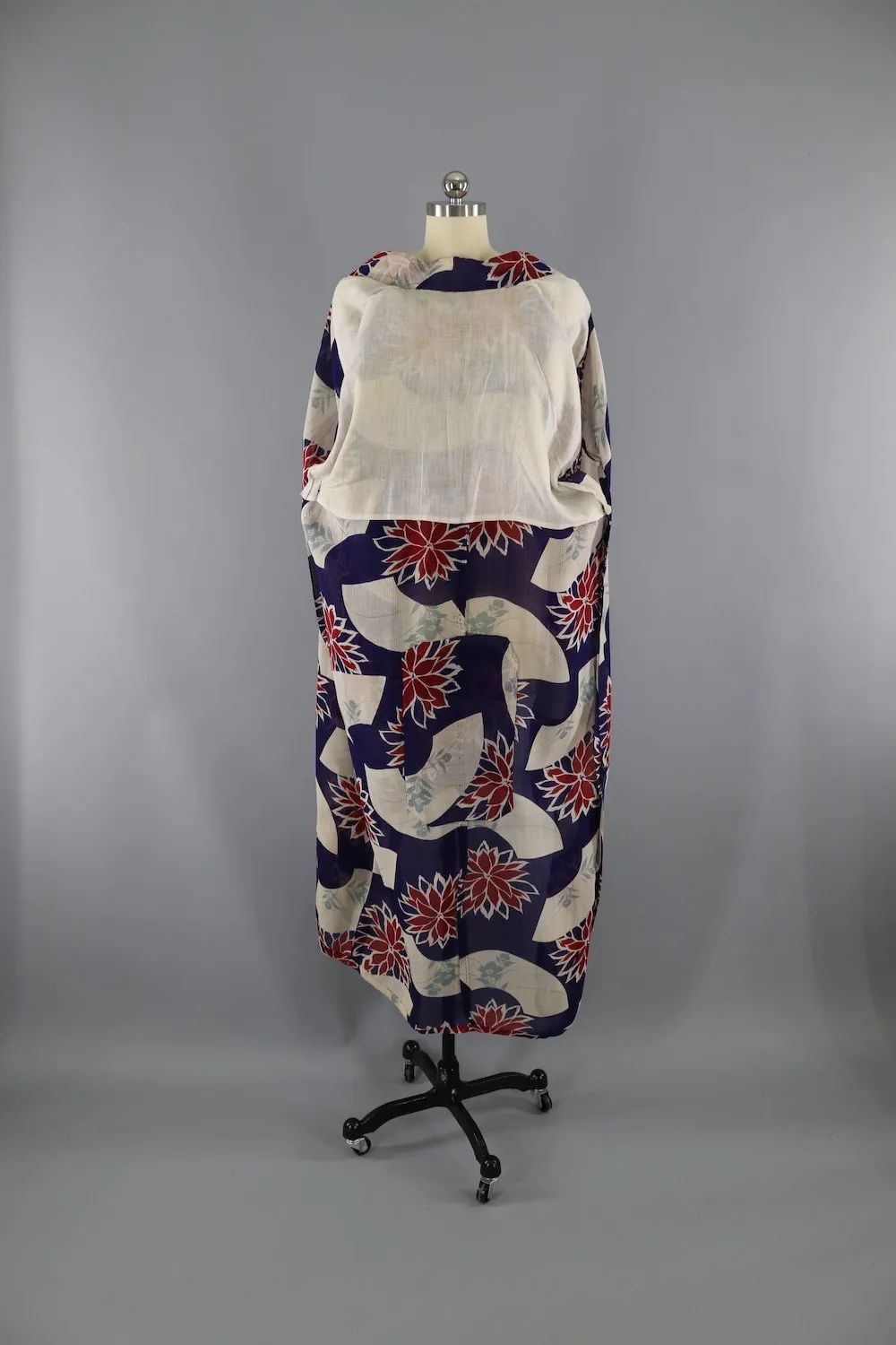 Vintage 1930s Silk Kimono Robe / Blue & Red Floral