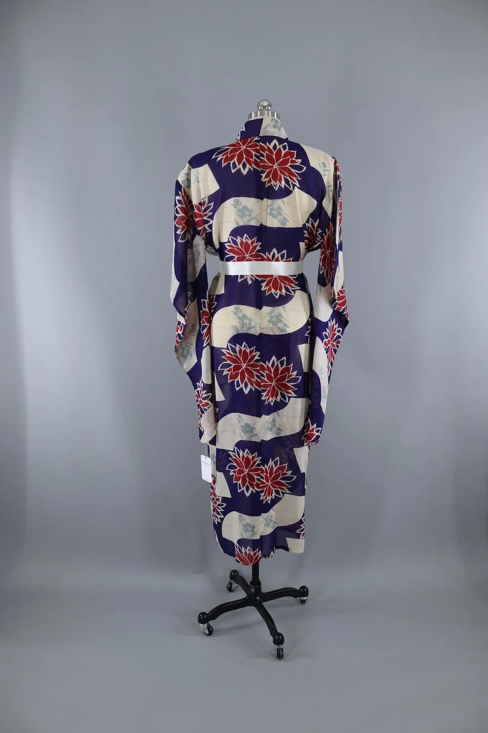 Vintage 1930s Silk Kimono Robe / Blue & Red Floral