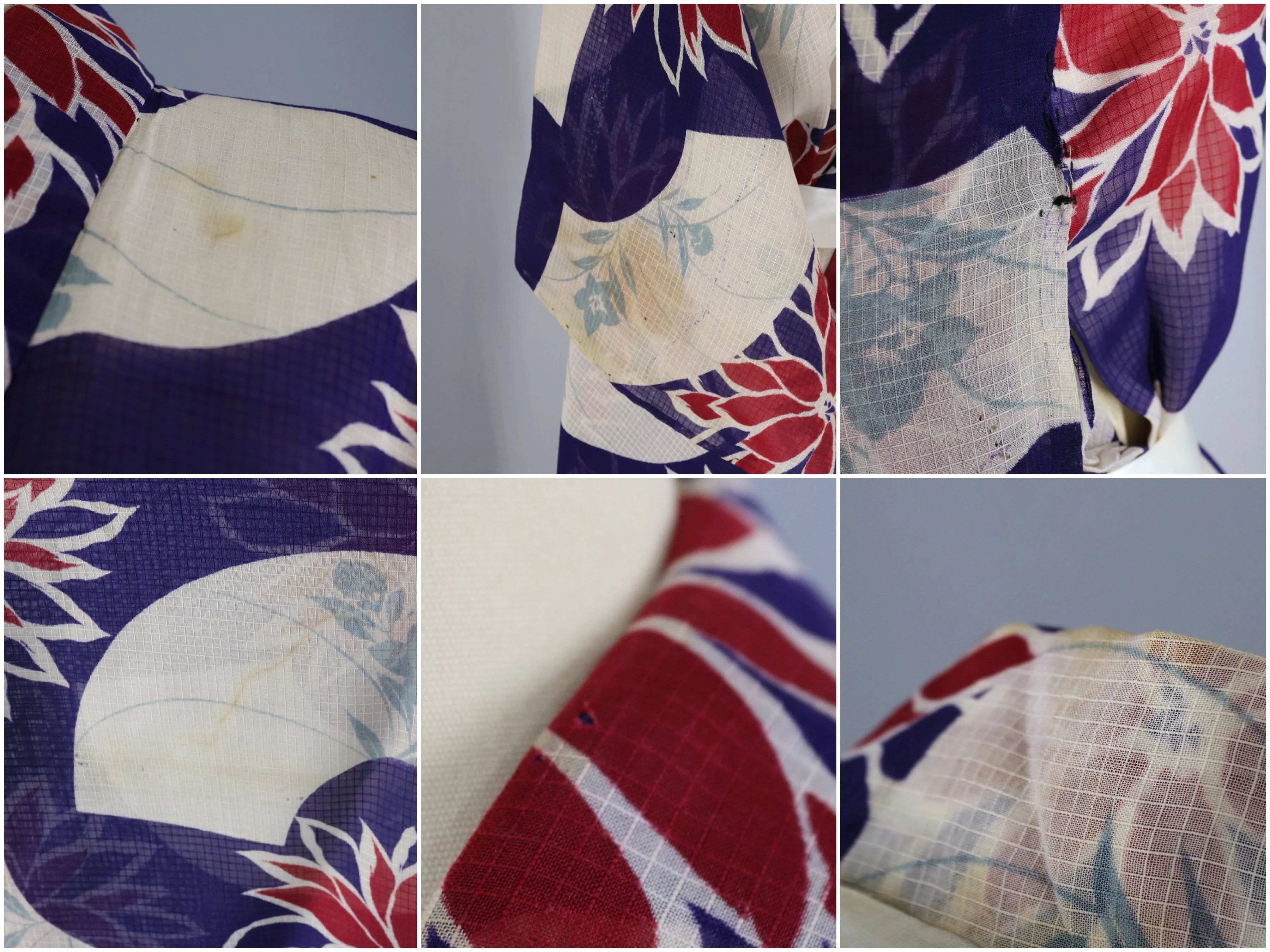 Vintage 1930s Silk Kimono Robe / Blue & Red Floral