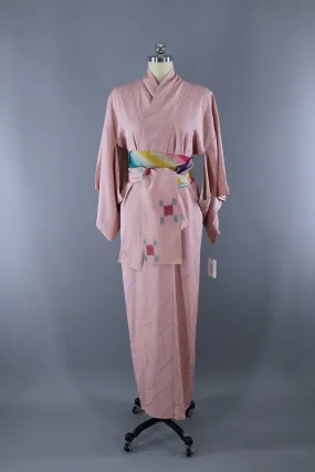 Vintage 1950s Silk Kimono Robe / Light Pink