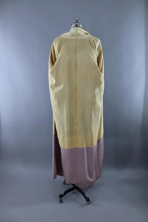 Vintage 1960s Silk Kimono Robe / Dusty Purple Grey