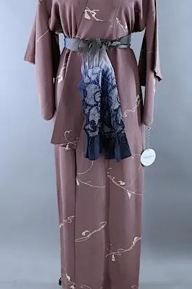 Vintage 1960s Silk Kimono Robe / Dusty Purple Grey