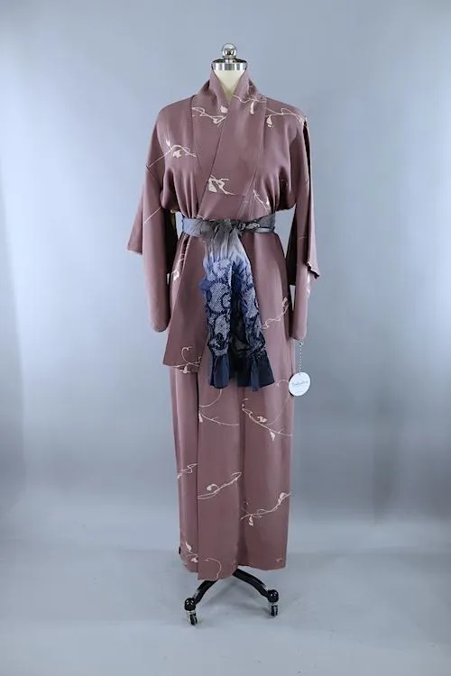 Vintage 1960s Silk Kimono Robe / Dusty Purple Grey