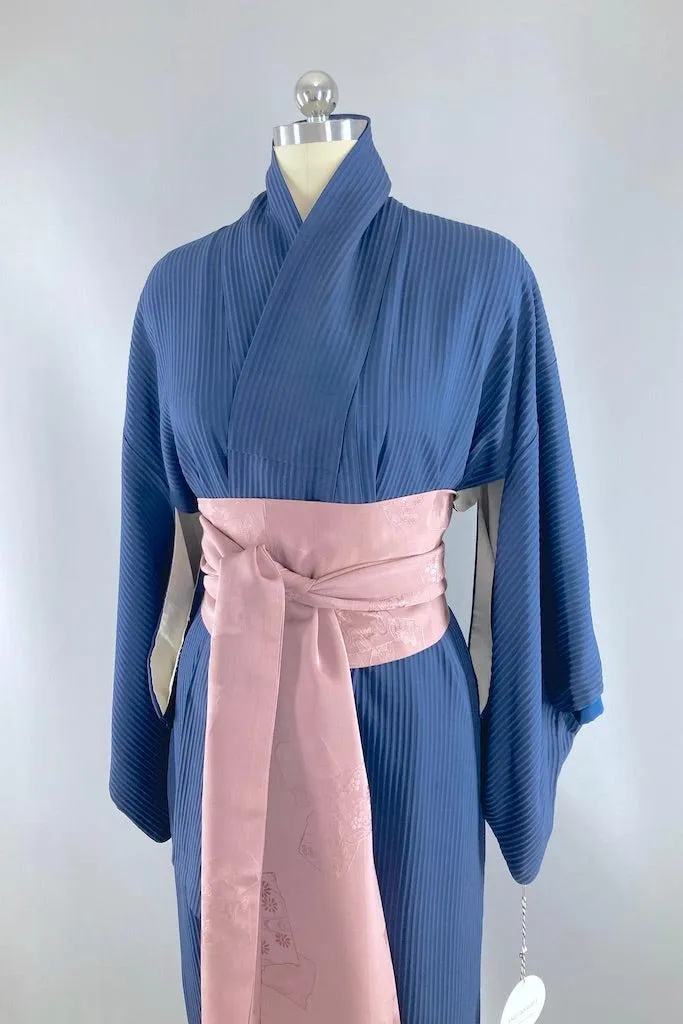 Vintage Blue Shibori Grapes Silk Kimono