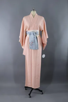 Vintage Silk Kimono Robe / Blush Pink Waves