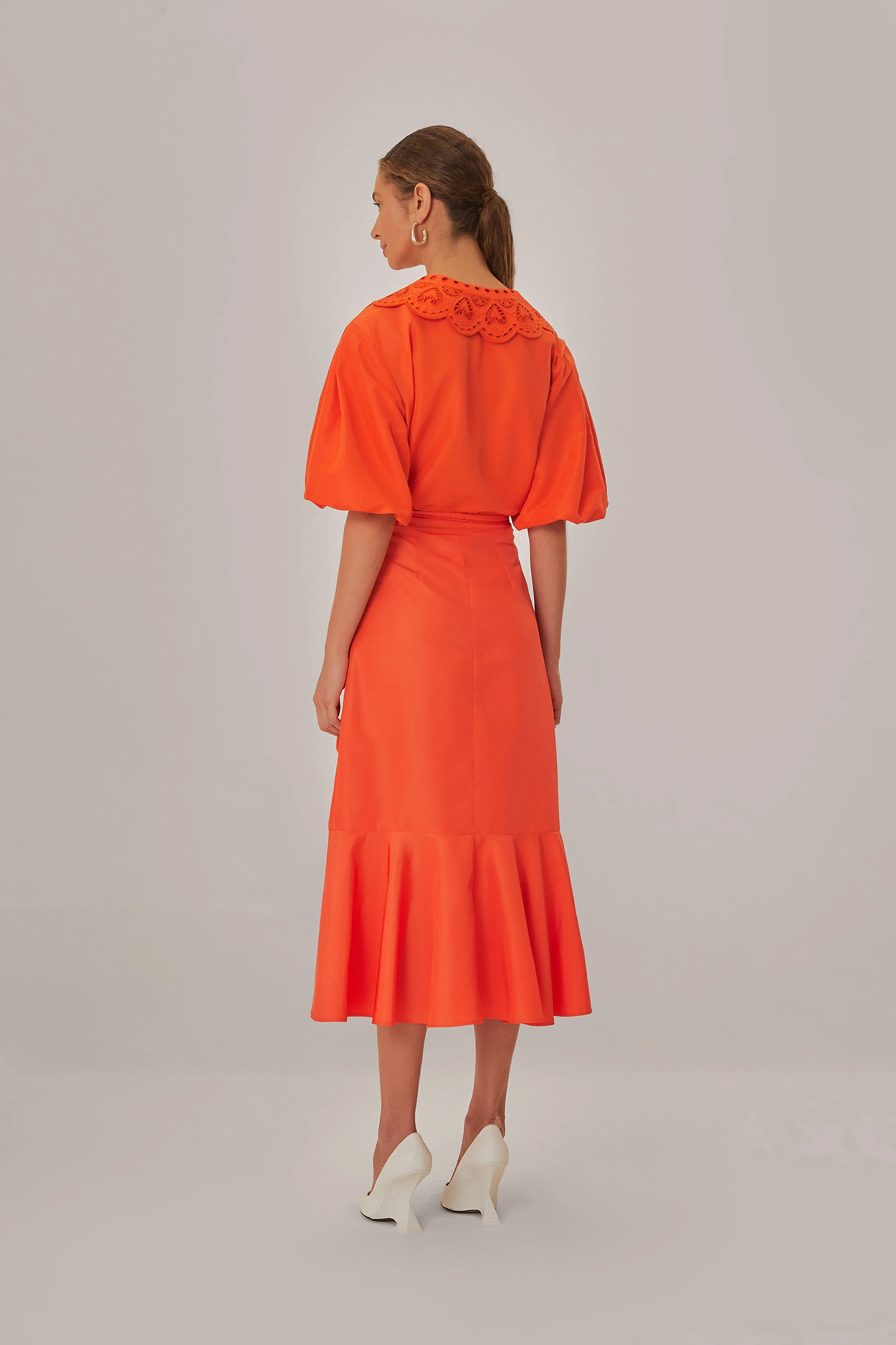 Vivid Orange Midi Skirt