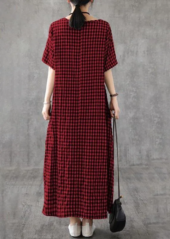 Vivid patchwork linen quilting dresses Runway black plaid Dresses summer