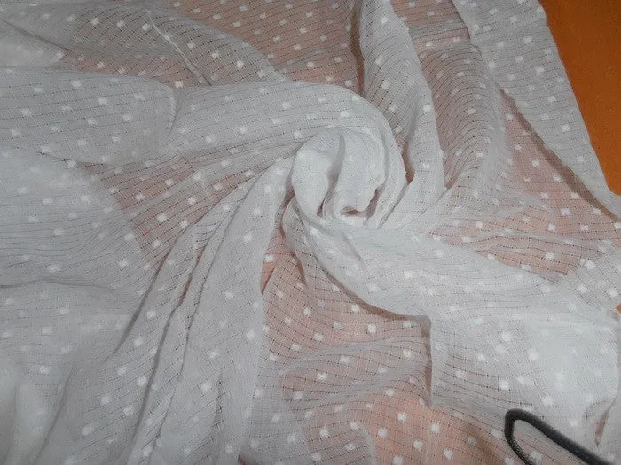 WHITE COTTON VOILE 58&quot; WIDE / plaid/dobby